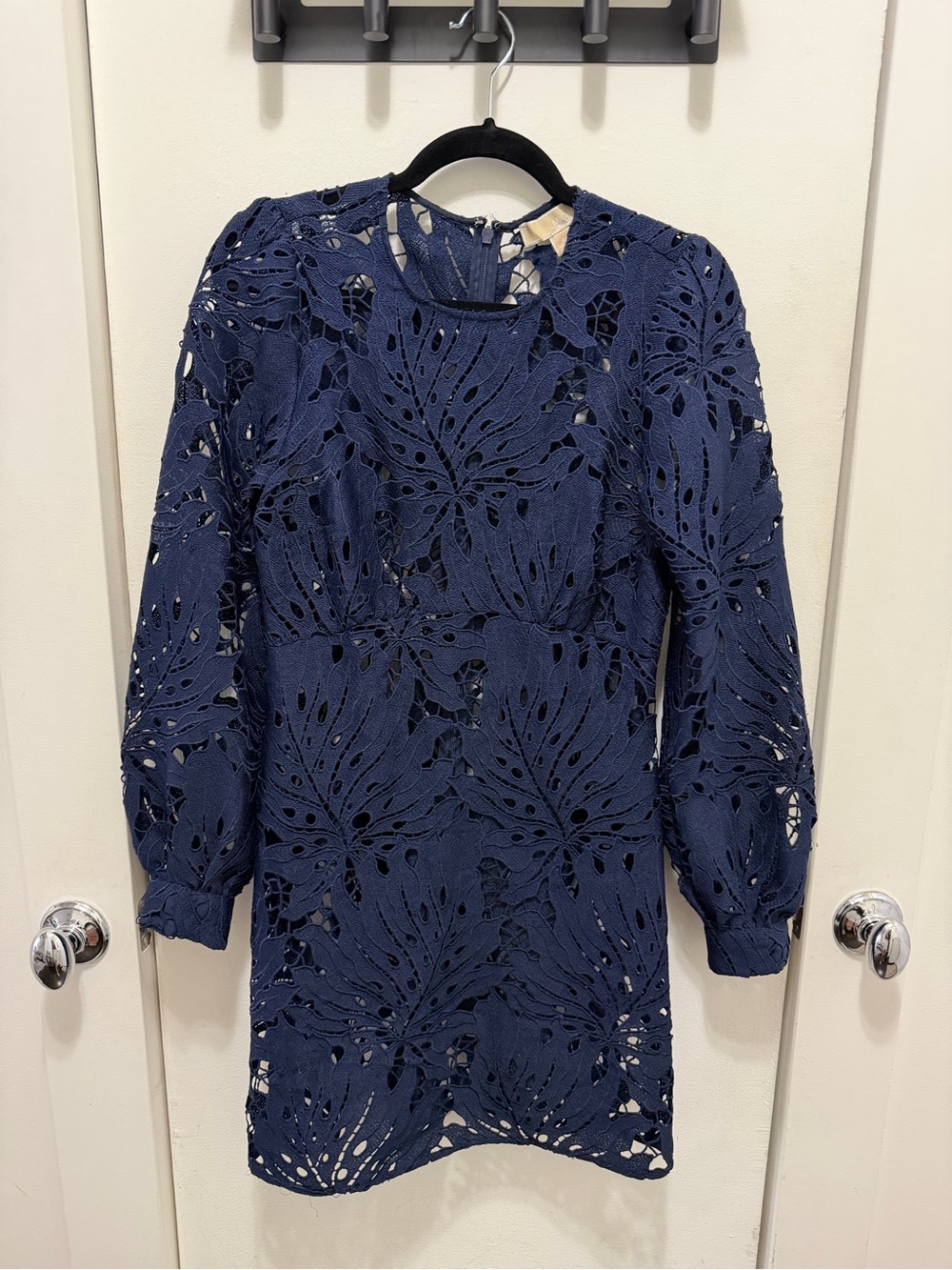 Michael Kors Navy Blue Lace Long-Sleeve Mini Dress